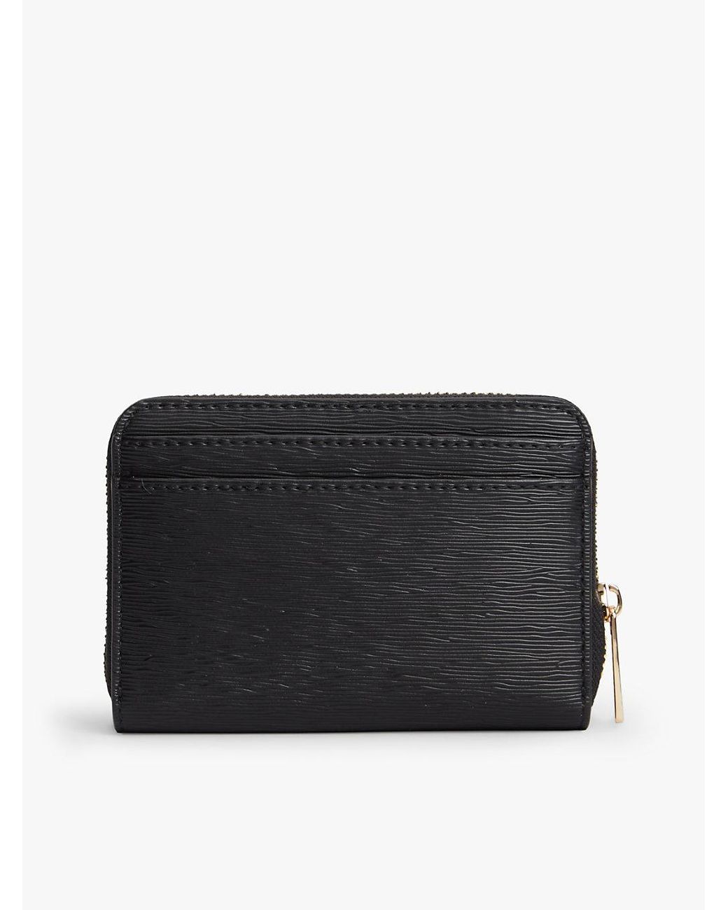 Tommy Hilfiger Black Metallic Logo Zip-Around Textured Wallet