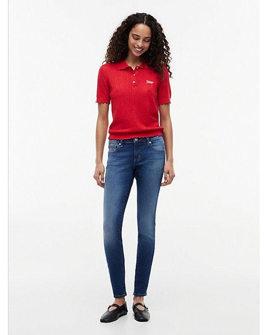 Tommy Hilfiger Red Faded Low Rise Skinny Jeans