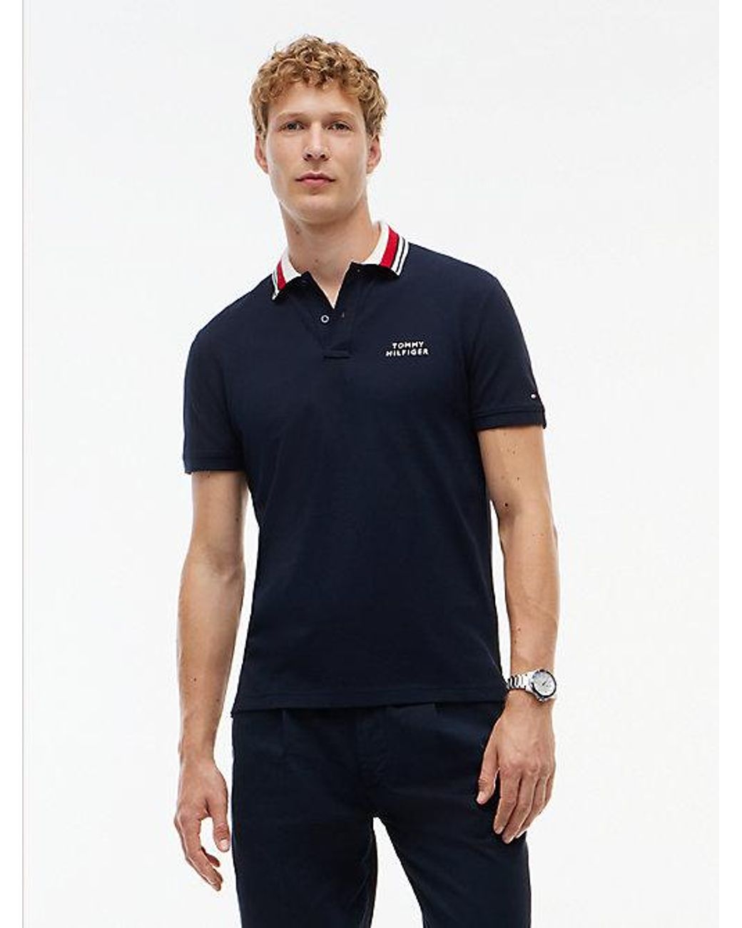 Tommy Hilfiger Blue Regular Fit Tipped Collar Polo Shirt for men