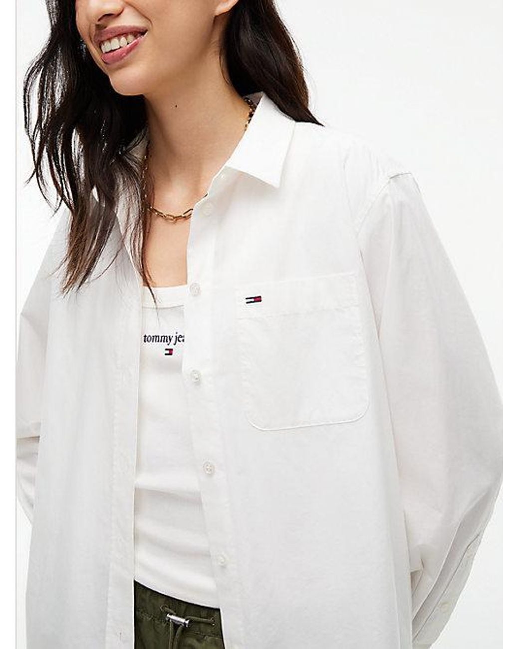 Tommy Hilfiger White Relaxed Fit Yarn Dyed Poplin Shirt