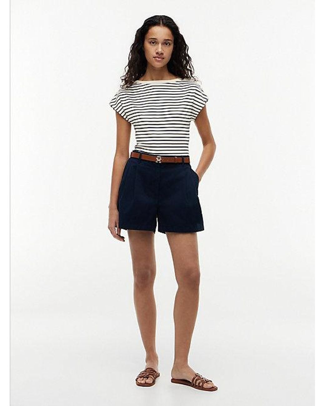 Tommy Hilfiger White Tone Button Boat Neck T-Shirt