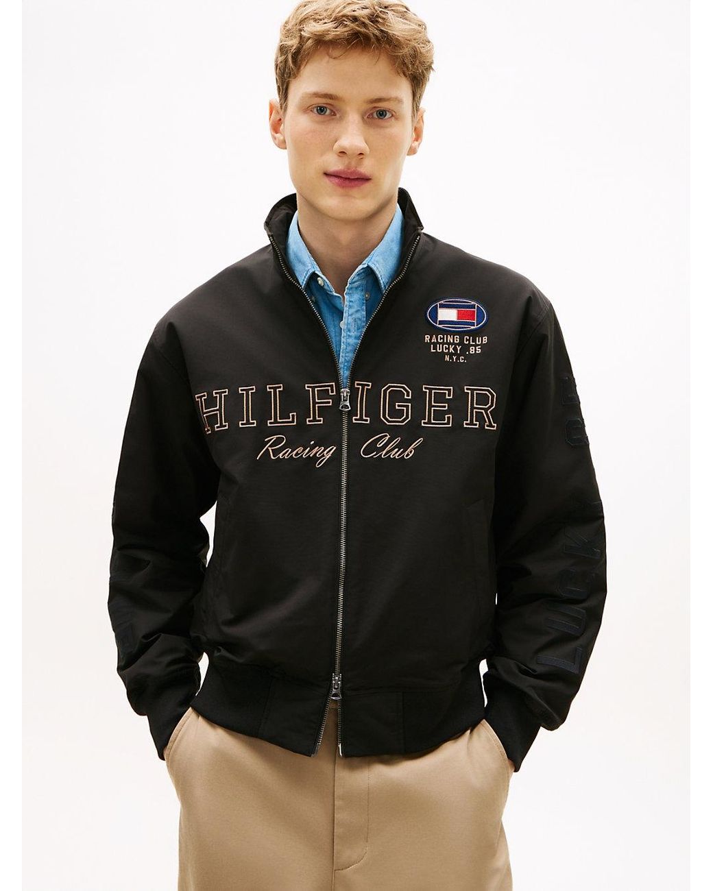 Tommy Hilfiger Black Logo Embroidery Racing Jacket for men
