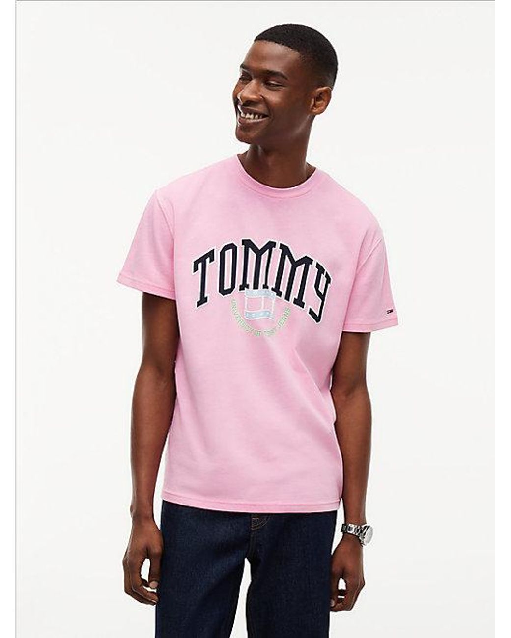 Tommy Hilfiger Pink Tommy Jeans Varsity Logo Jersey T-Shirt for men