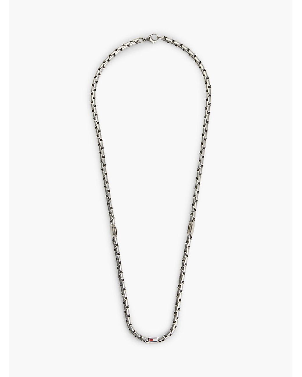 Tommy Hilfiger White 3D Flag Stainless Steel Chain-Link Necklace for men