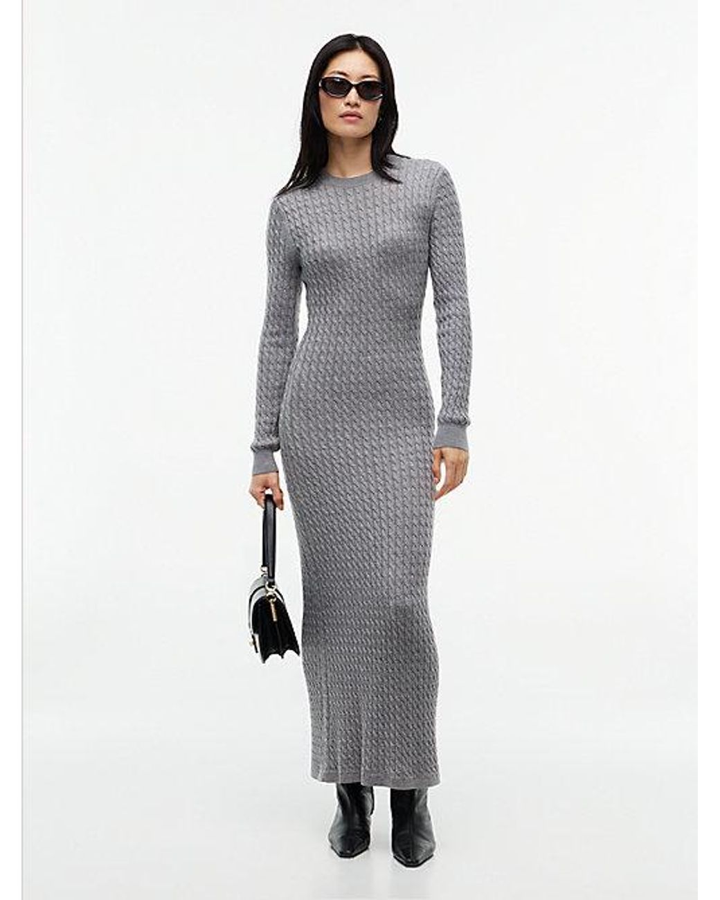 Tommy Hilfiger Gray Pure Wool Cable Knit Jumper Dress