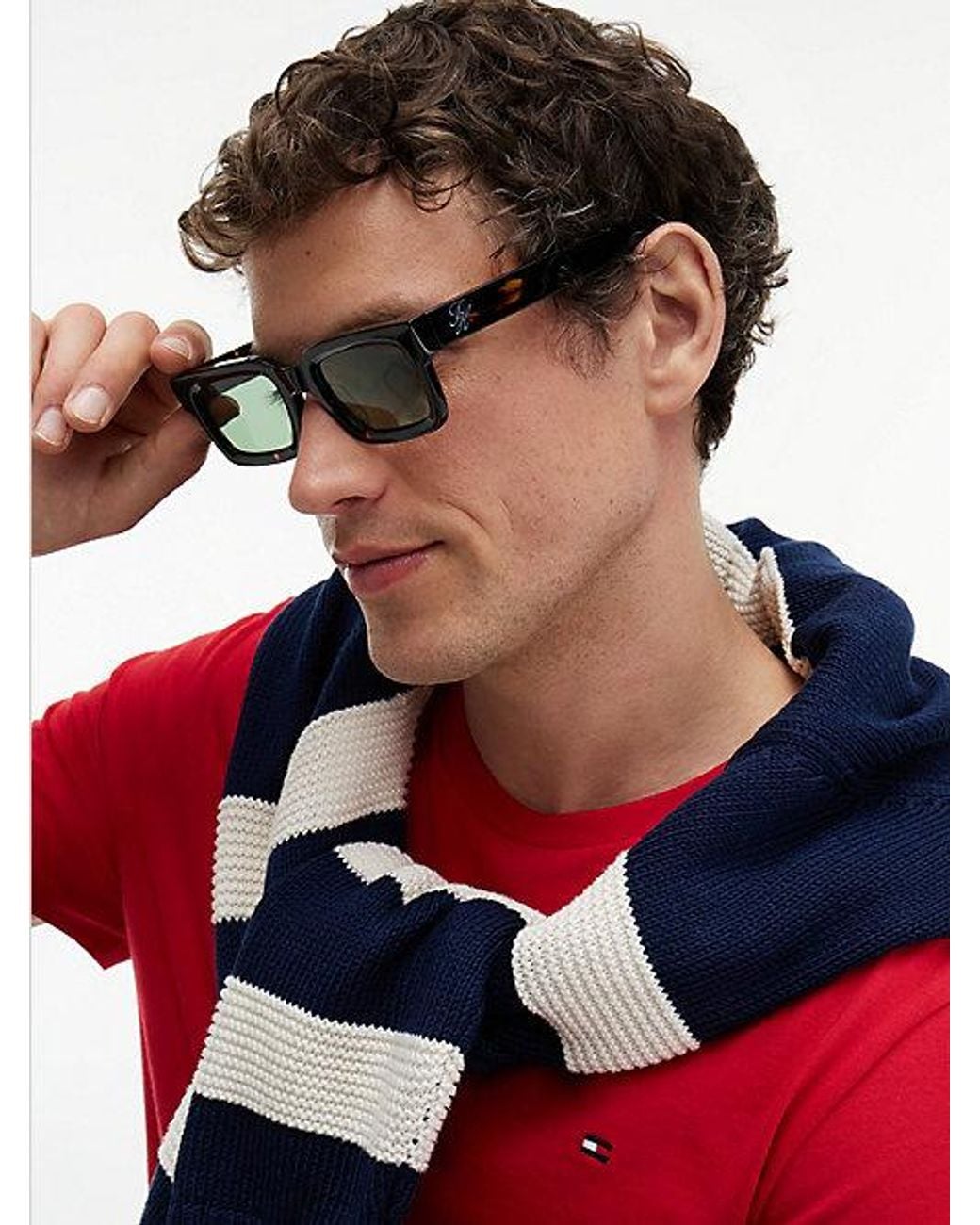Tommy Hilfiger White Logo Rectangular Sunglasses for men