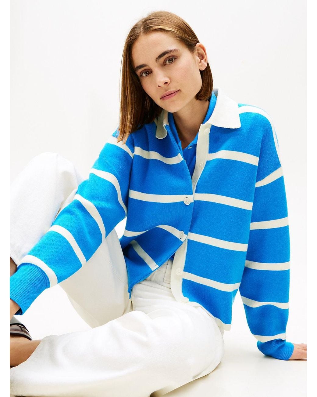 Tommy Hilfiger Blue Pure Wool Oversized Rugby Cardigan