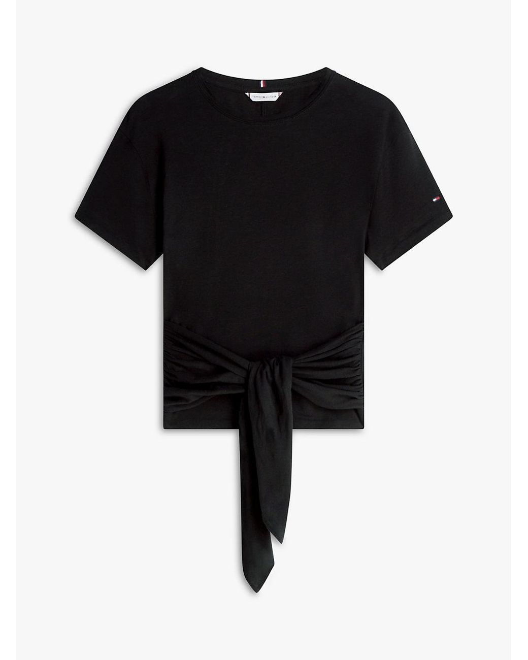 Tommy Hilfiger Black Self-Tie Textured Relaxed Crew Neck T-Shirt