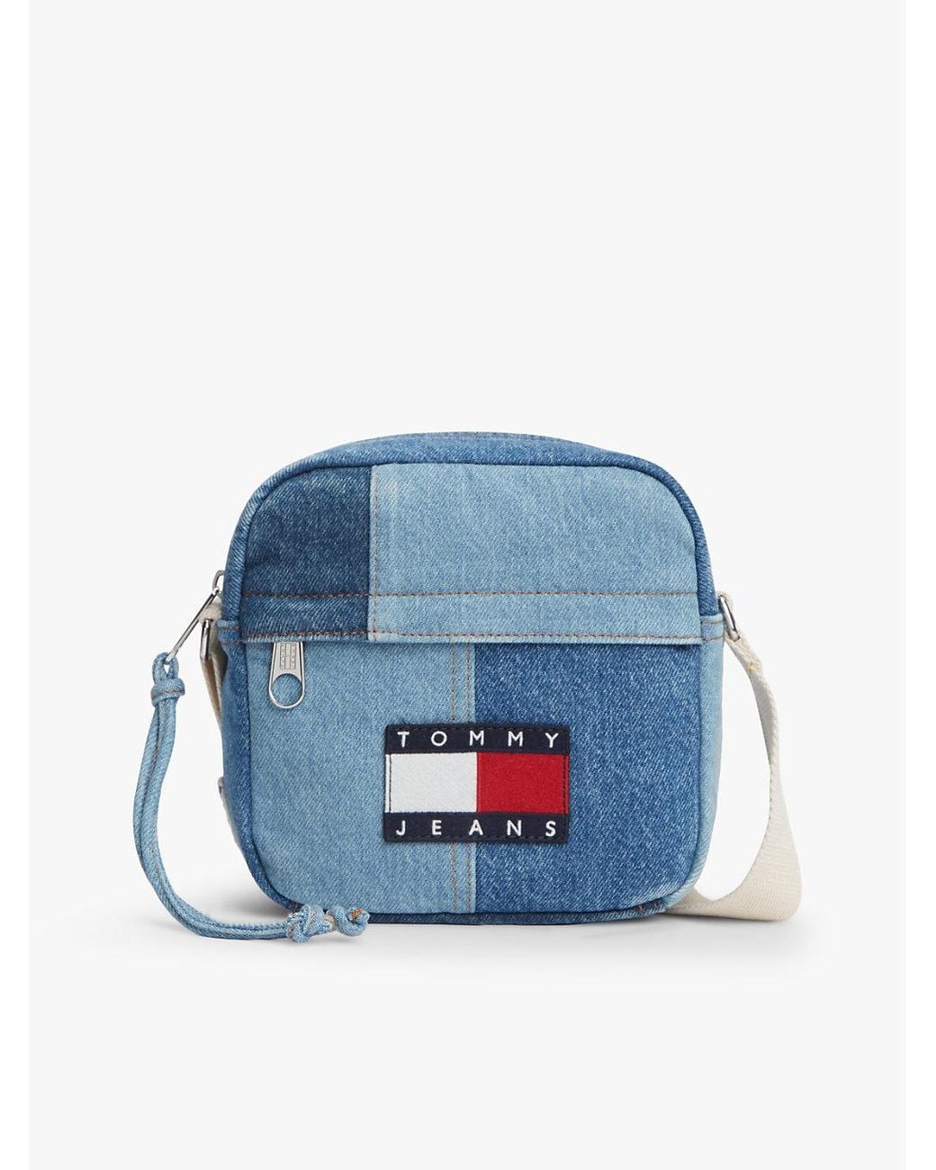 Tommy Hilfiger Blue Logo Patchwork Denim Crossbody Reporter Bag for men
