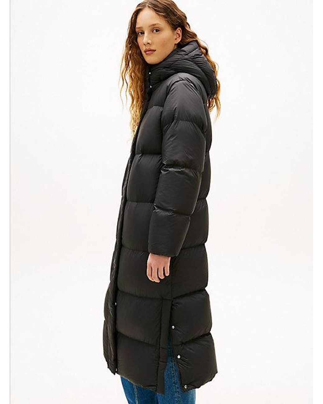 Tommy Hilfiger Black Down Hooded Longline Puffer Coat