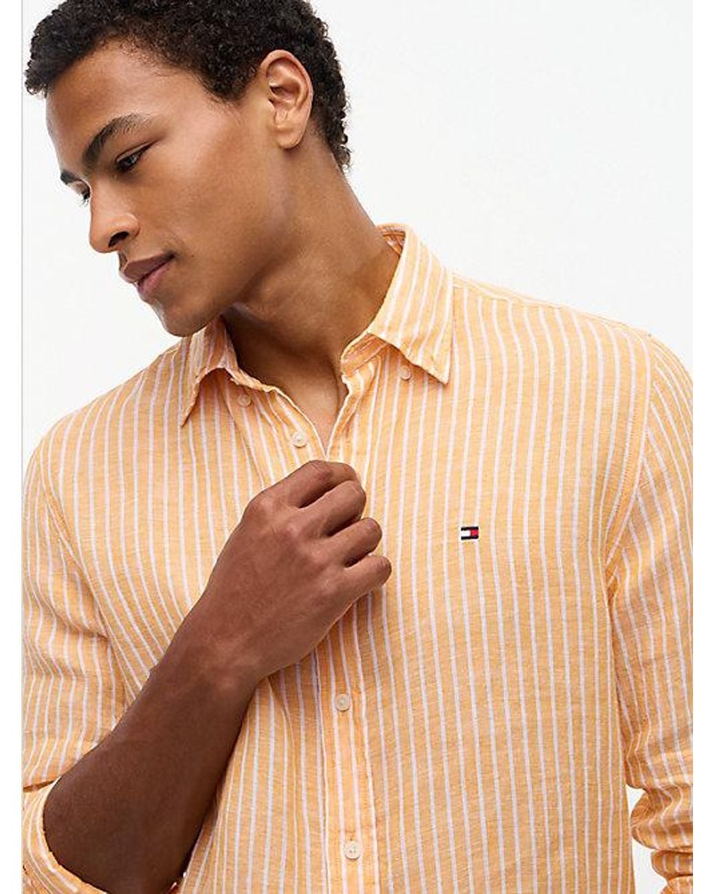 Tommy Hilfiger White Regular Fit Bengal Stripe Pure Linen Shirt for men
