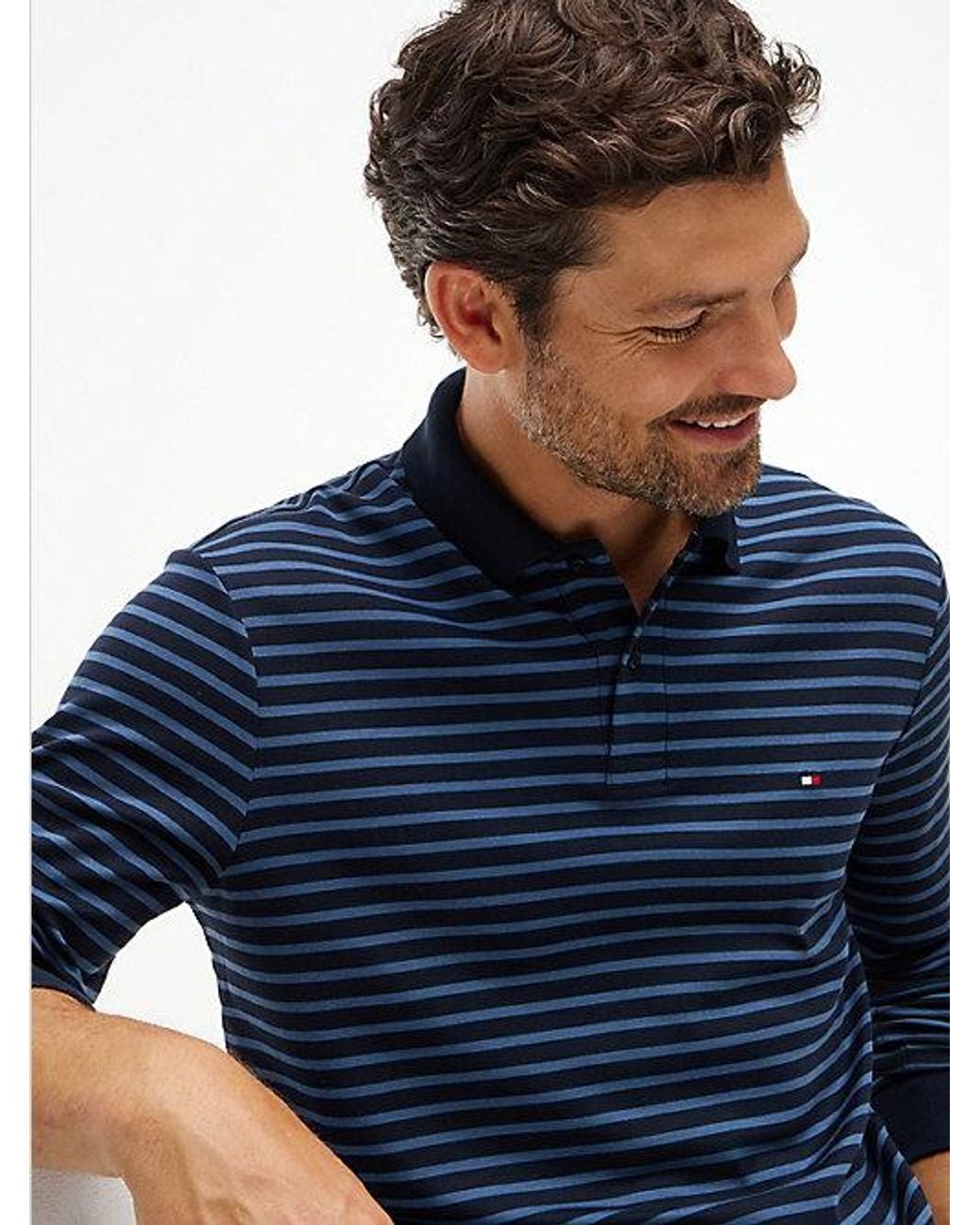 Tommy Hilfiger Blue Fluid Cotton Long Sleeve Polo Shirt for men