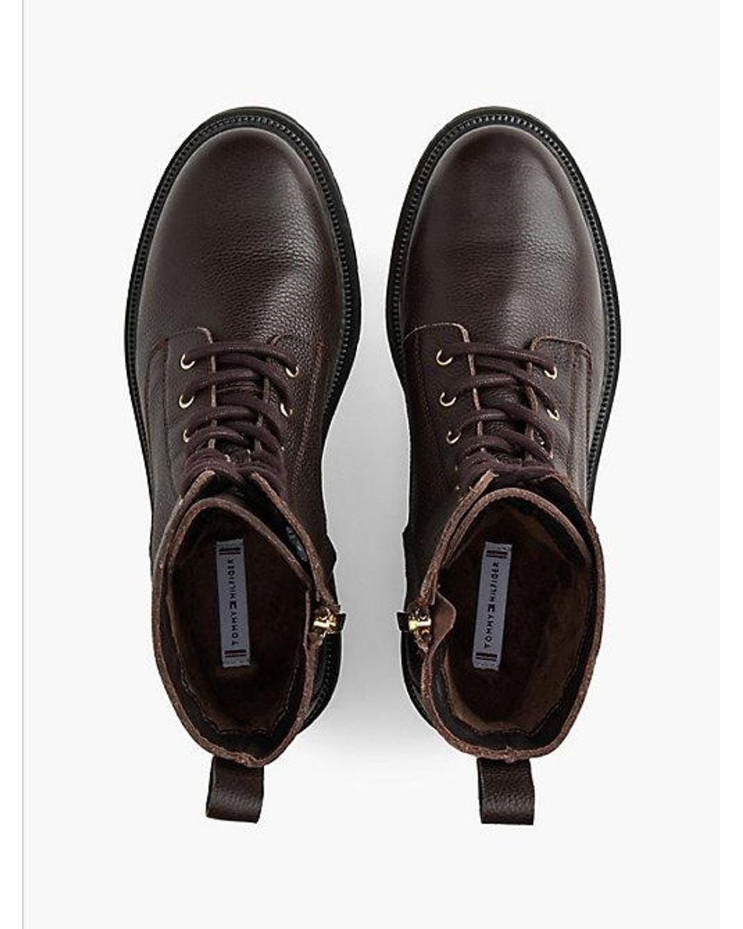 Tommy Hilfiger Black Pebble Grain Leather Warm Lined Chunky Boots