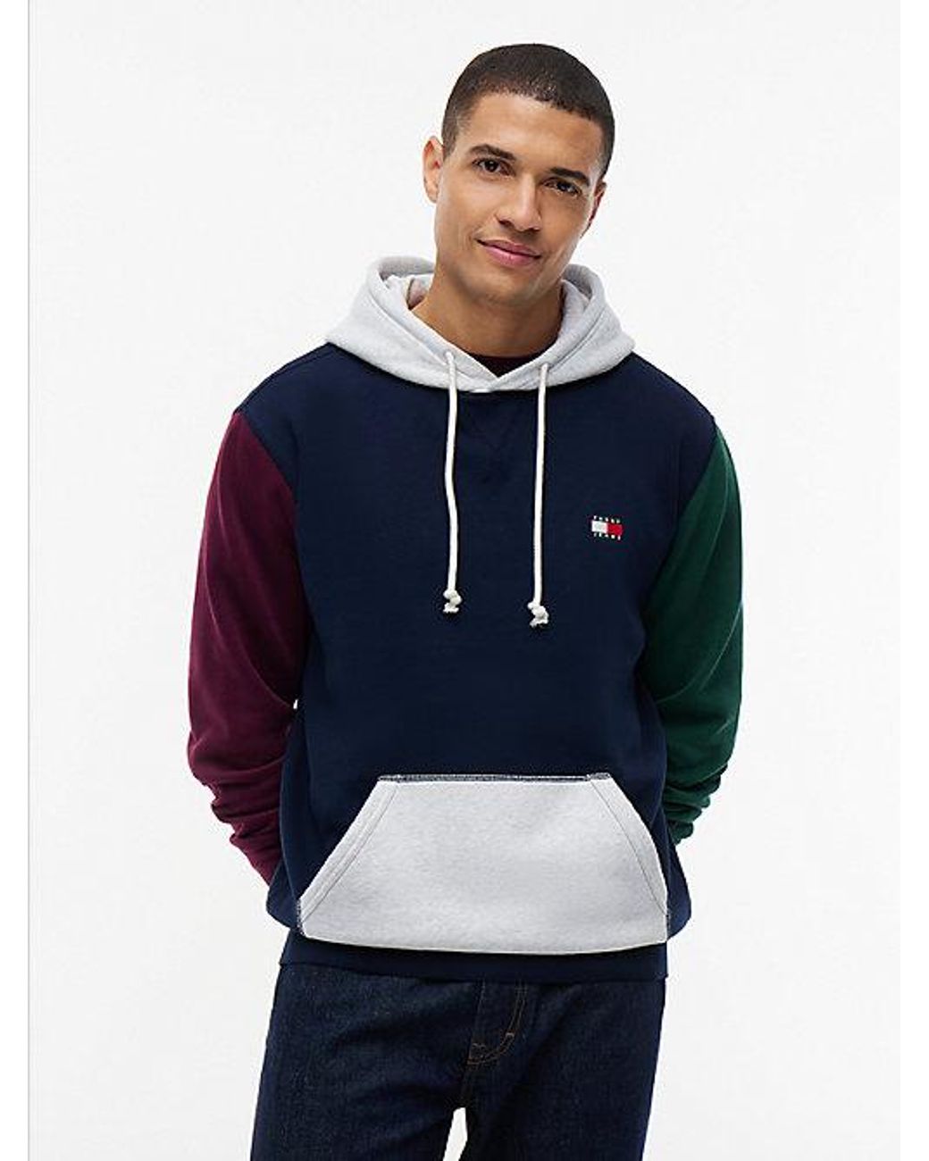 Tommy Hilfiger Blue Tommy Badge Colour Blocked Fleece Hoody for men