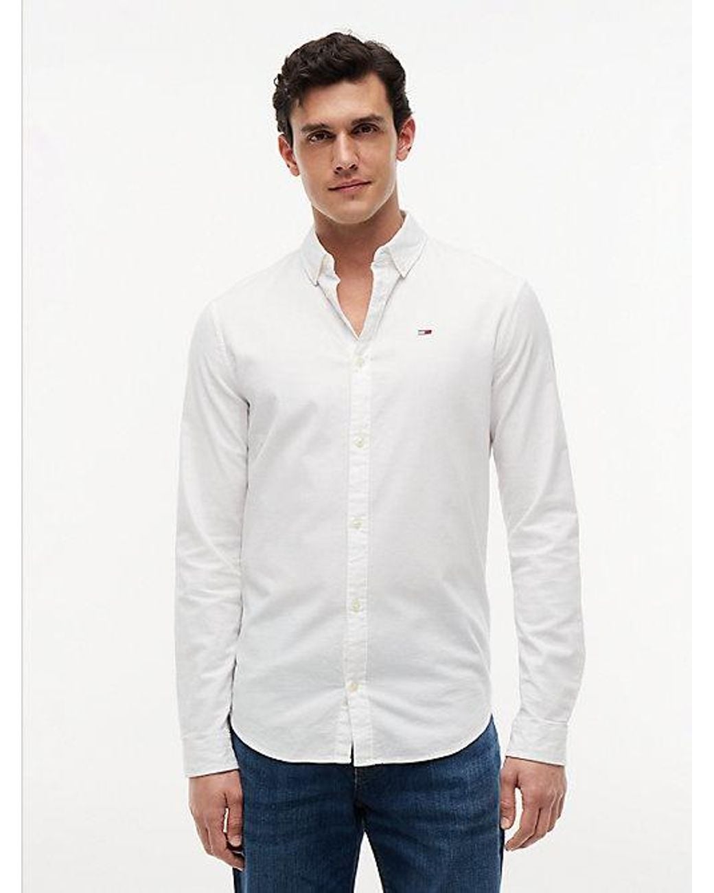 Tommy Hilfiger White Stretch Oxford Cotton Slim Fit Shirt for men