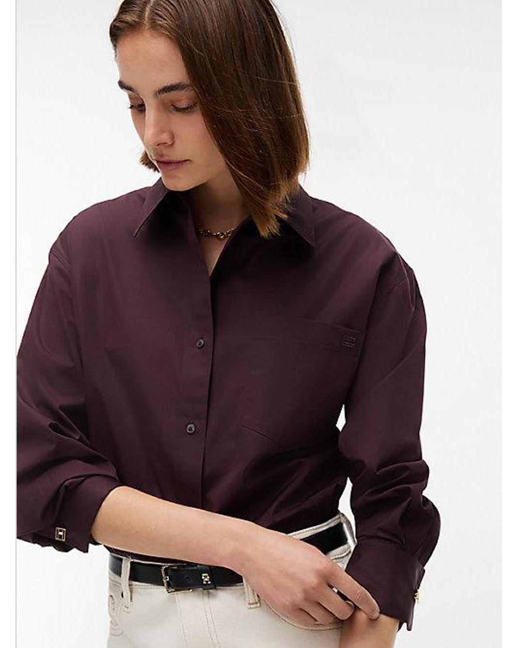 Tommy Hilfiger Purple Relaxed Fit Double Cuff Poplin Shirt
