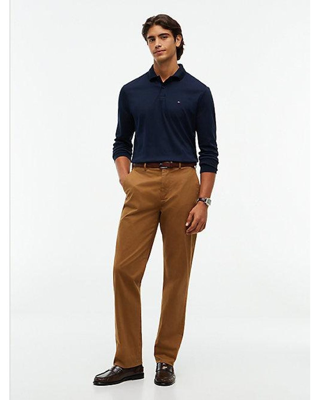 Tommy Hilfiger Blue Fluid Cotton Long Sleeve Polo Shirt for men