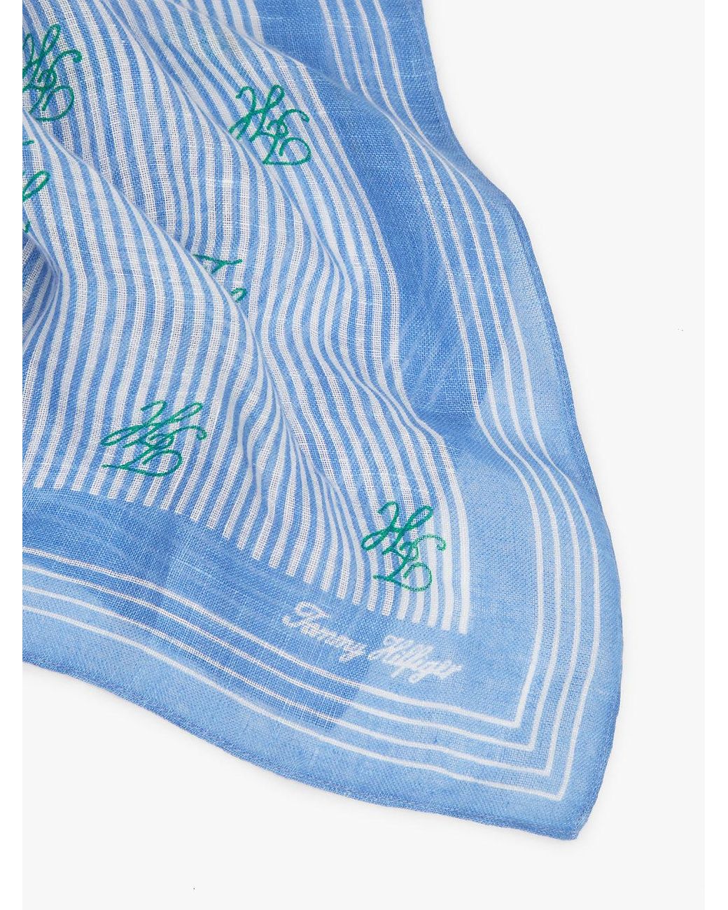 Tommy Hilfiger Blue Pure Linen Repeat Logo Square Scarf