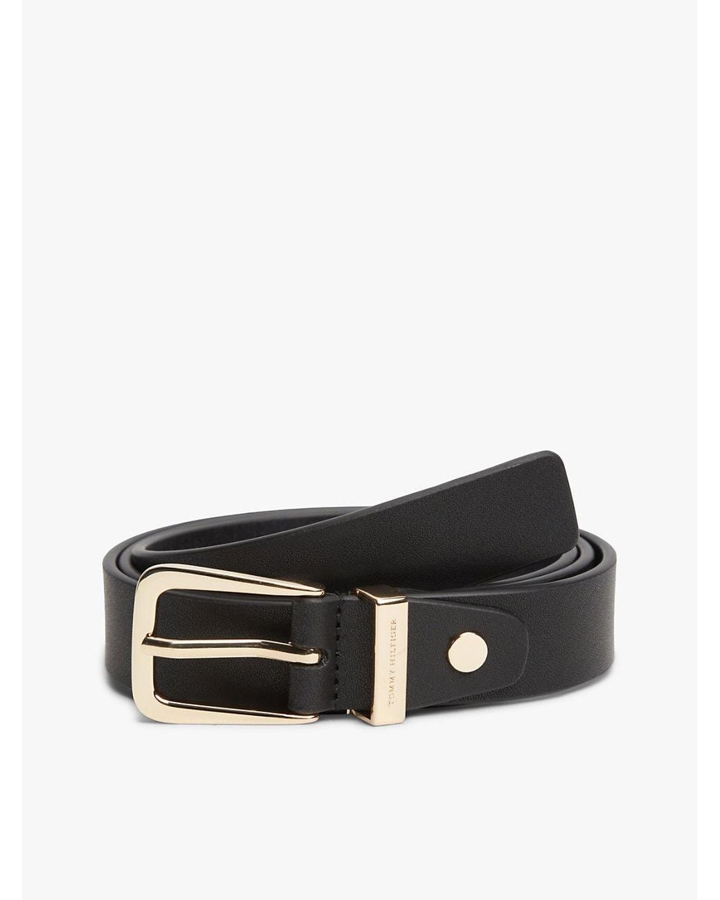 Tommy Hilfiger Black Logo Keeper Rectangular Buckle Leather Belt