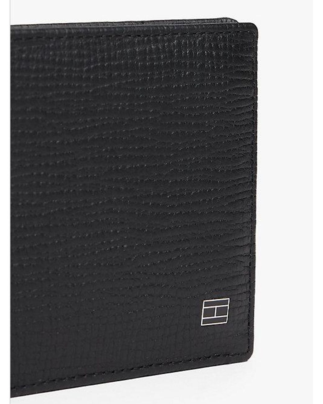 Tommy Hilfiger Black Hilfiger Flag Leather Bifold Credit Card Wallet for men