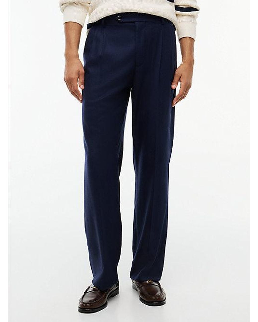 Tommy Hilfiger Blue Dover Regular Straight Wool Blend Chinos for men