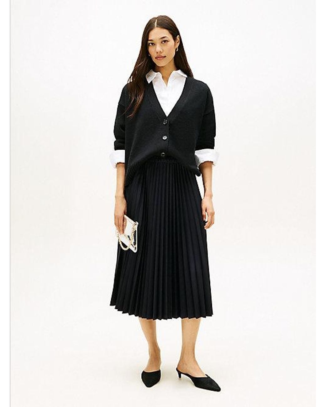Tommy Hilfiger Black Pleated Midi Skirt