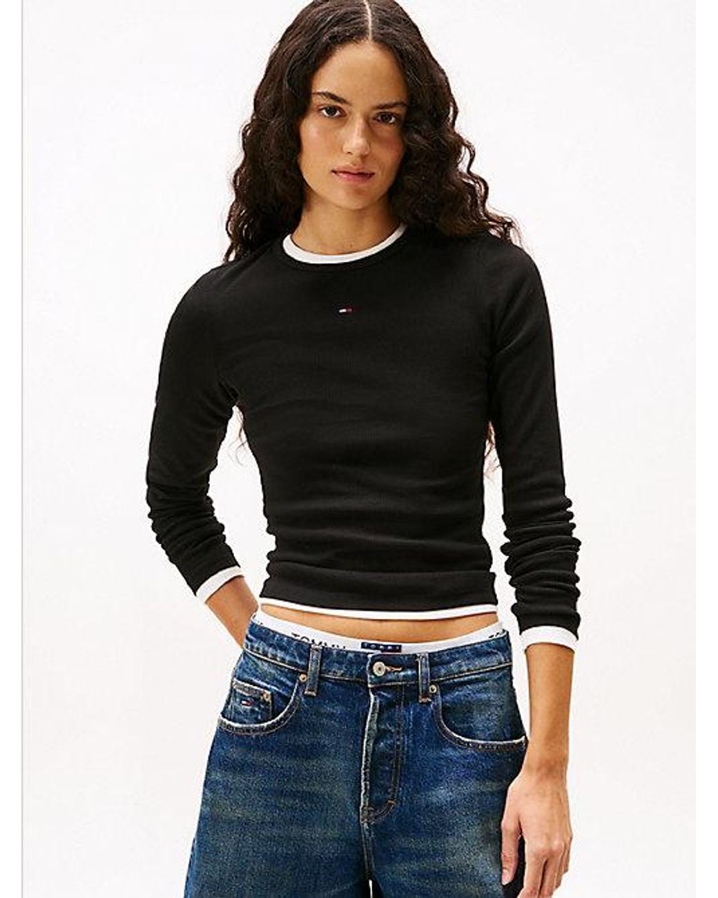 Tommy Hilfiger Black 2 Pack Slim Ribbed Long Sleeve T-Shirts