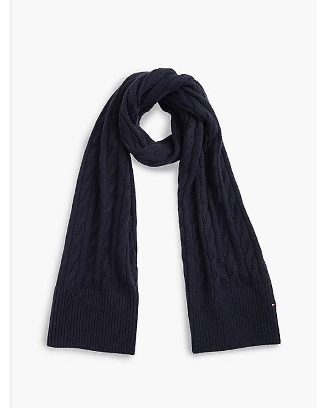 Tommy Hilfiger Blue Lambswool Blend Cable Knit Scarf for men