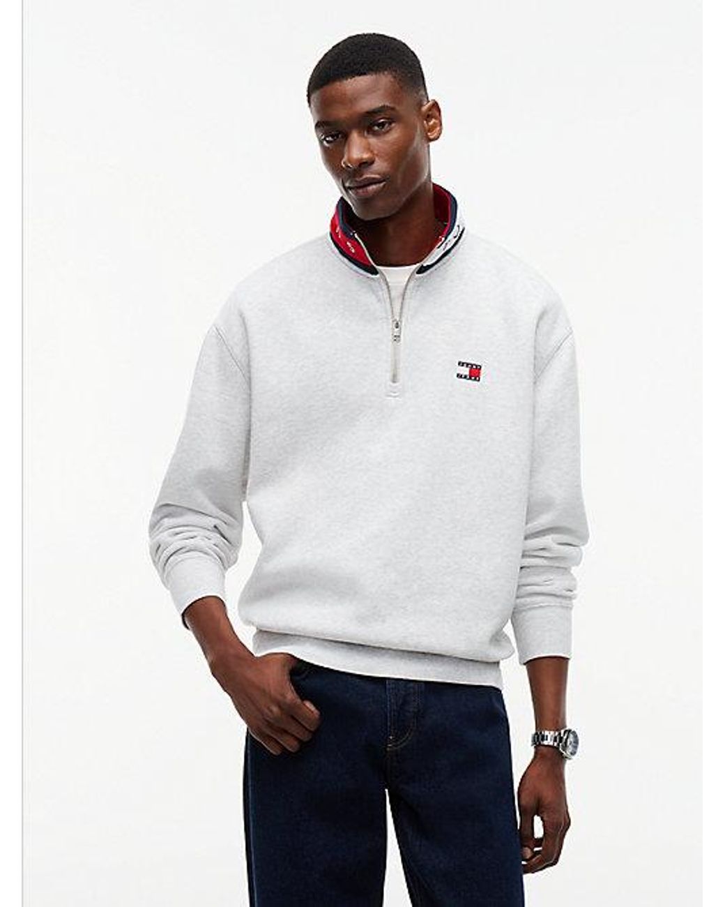 Tommy Hilfiger White Tommy Badge Relaxed Quarter Zip Sweatshirt for men