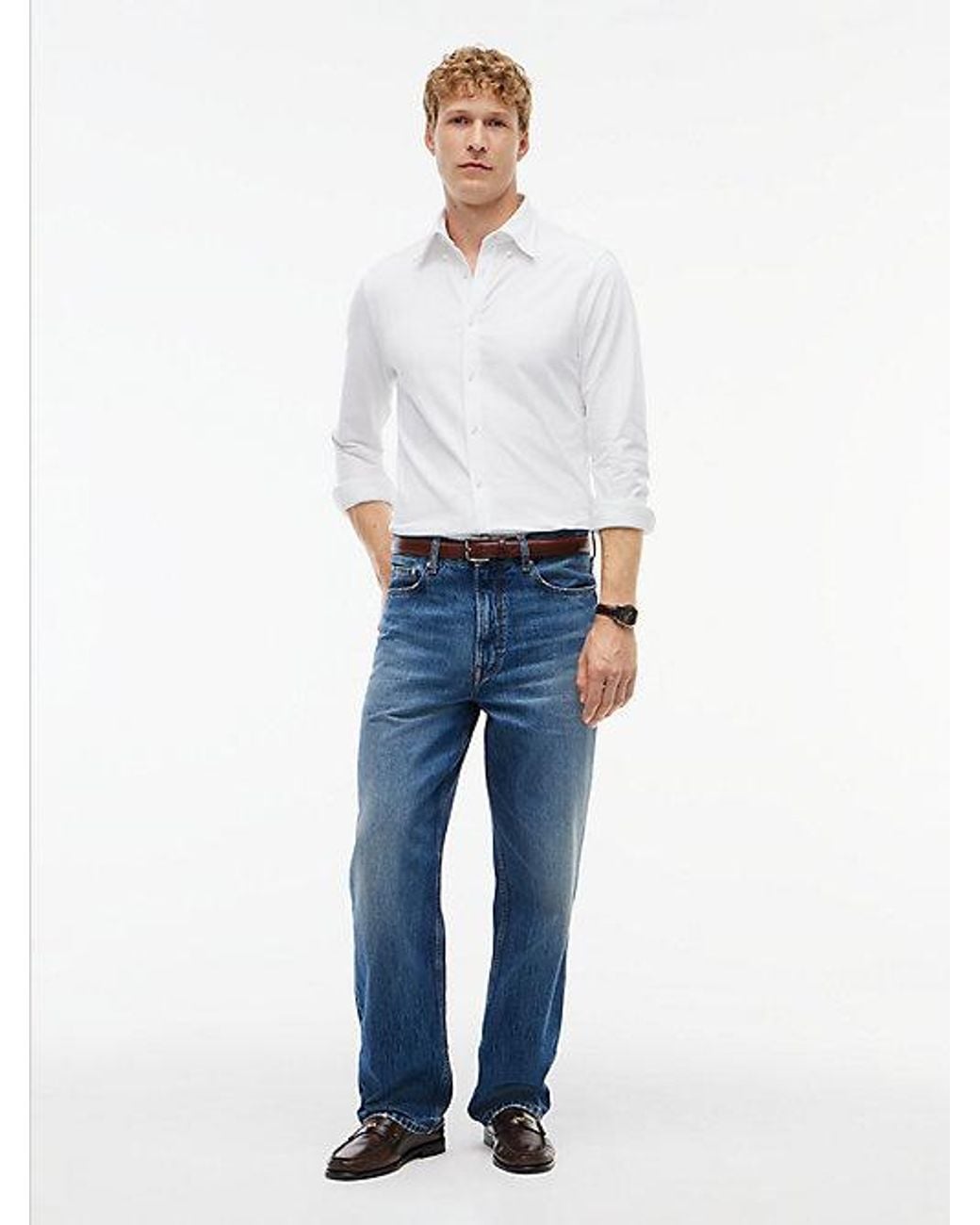 Tommy Hilfiger White Performance Slim Fit Pique Oxford Shirt for men