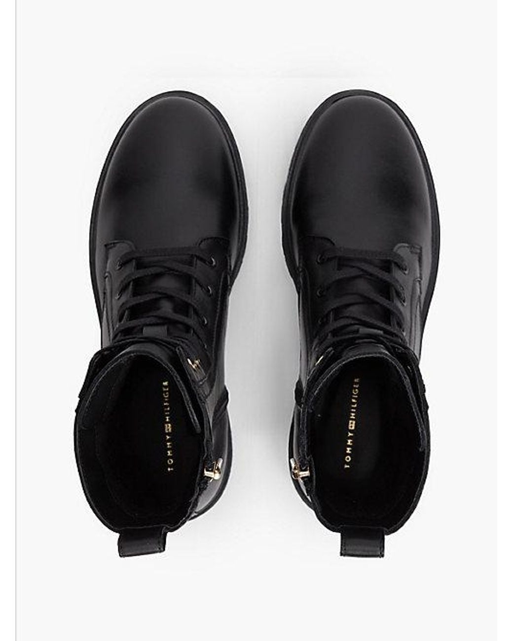 Tommy Hilfiger Black Th Monogram Leather Lace Up Boots