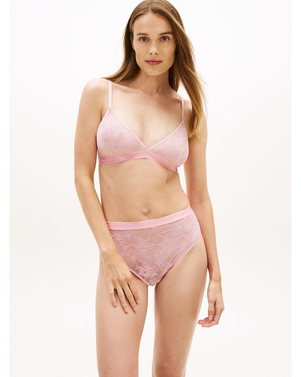 Tommy Hilfiger Pink Repeat Logo Floral Lace Triangle Bra