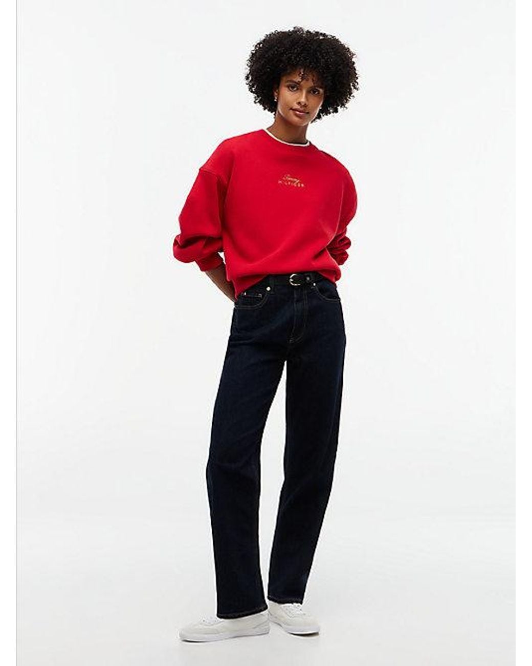 Tommy Hilfiger Red Logo Embroidery Relaxed Fleece Jumper