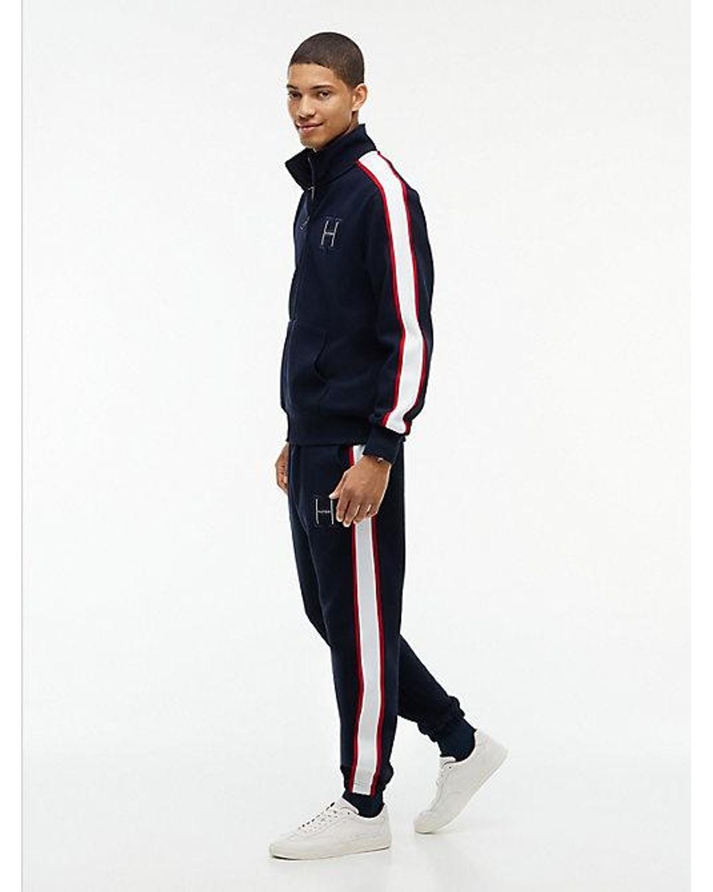 Tommy Hilfiger Blue Contrast Stripe Pique Zip Thru Sweatshirt for men