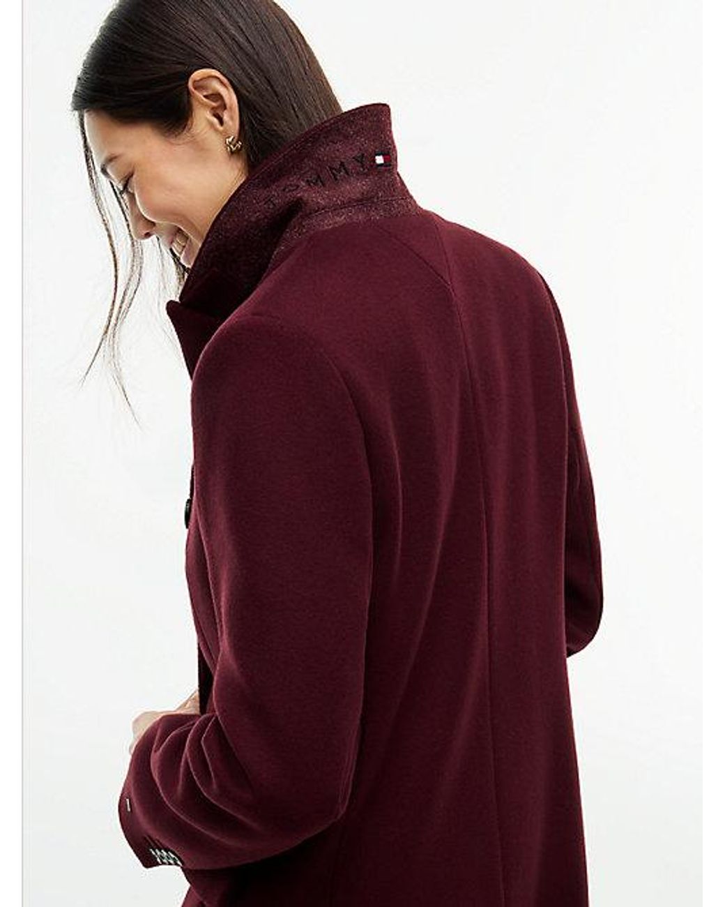 Tommy Hilfiger Red Manteco Wool Blend Slim Double Breasted Longline Coat