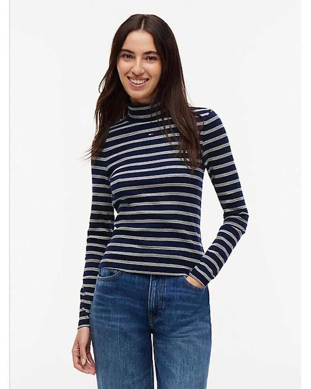 Tommy Hilfiger Blue Slim Mock Neck Long Sleeve T-Shirt