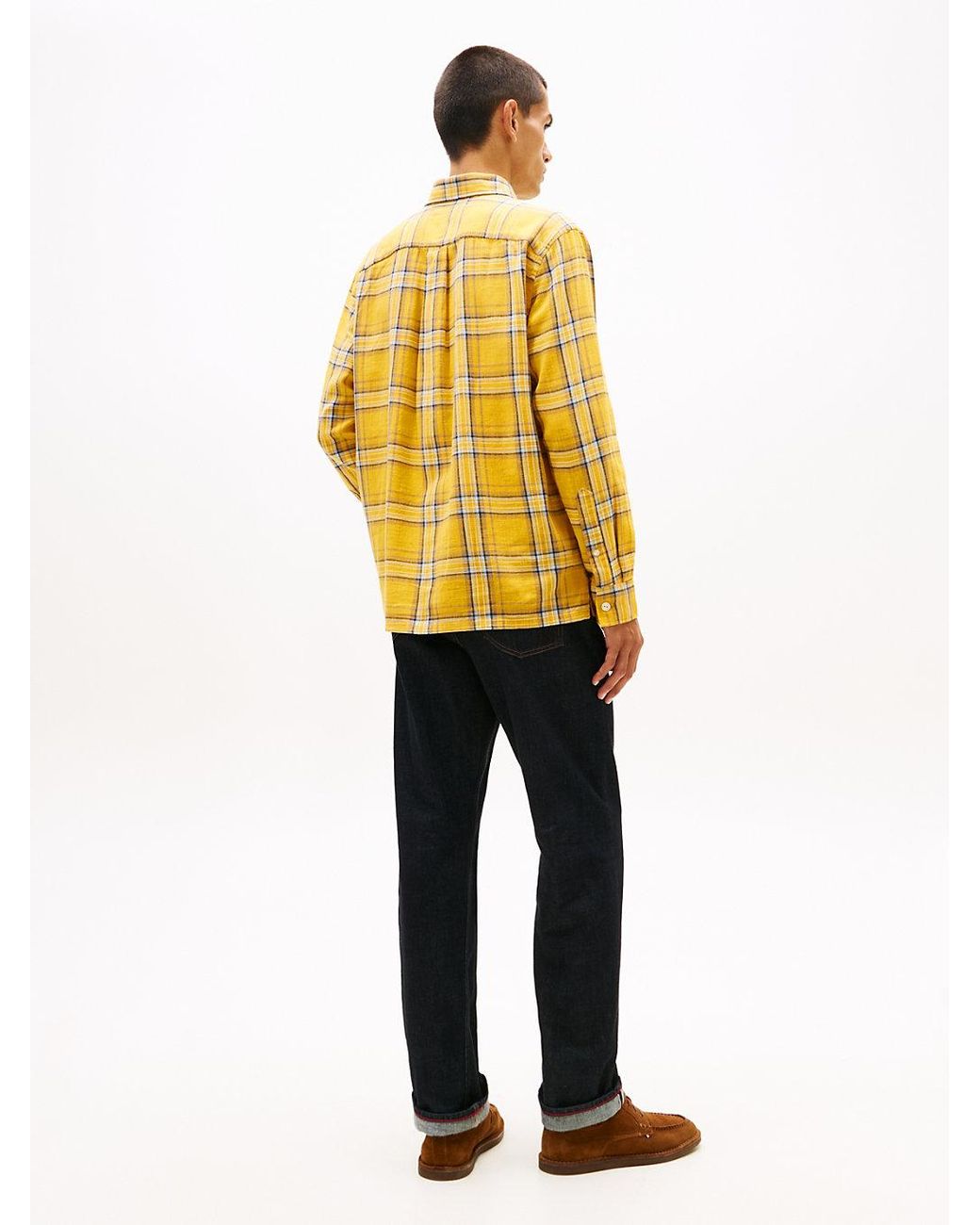 Tommy Hilfiger Yellow Relaxed Fit Textured Twill Check Shirt for men