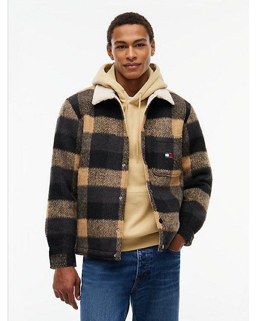 Tommy Hilfiger Blue Tommy Jeans Brushed Flannel Teddy Collar Oversized Shacket for men