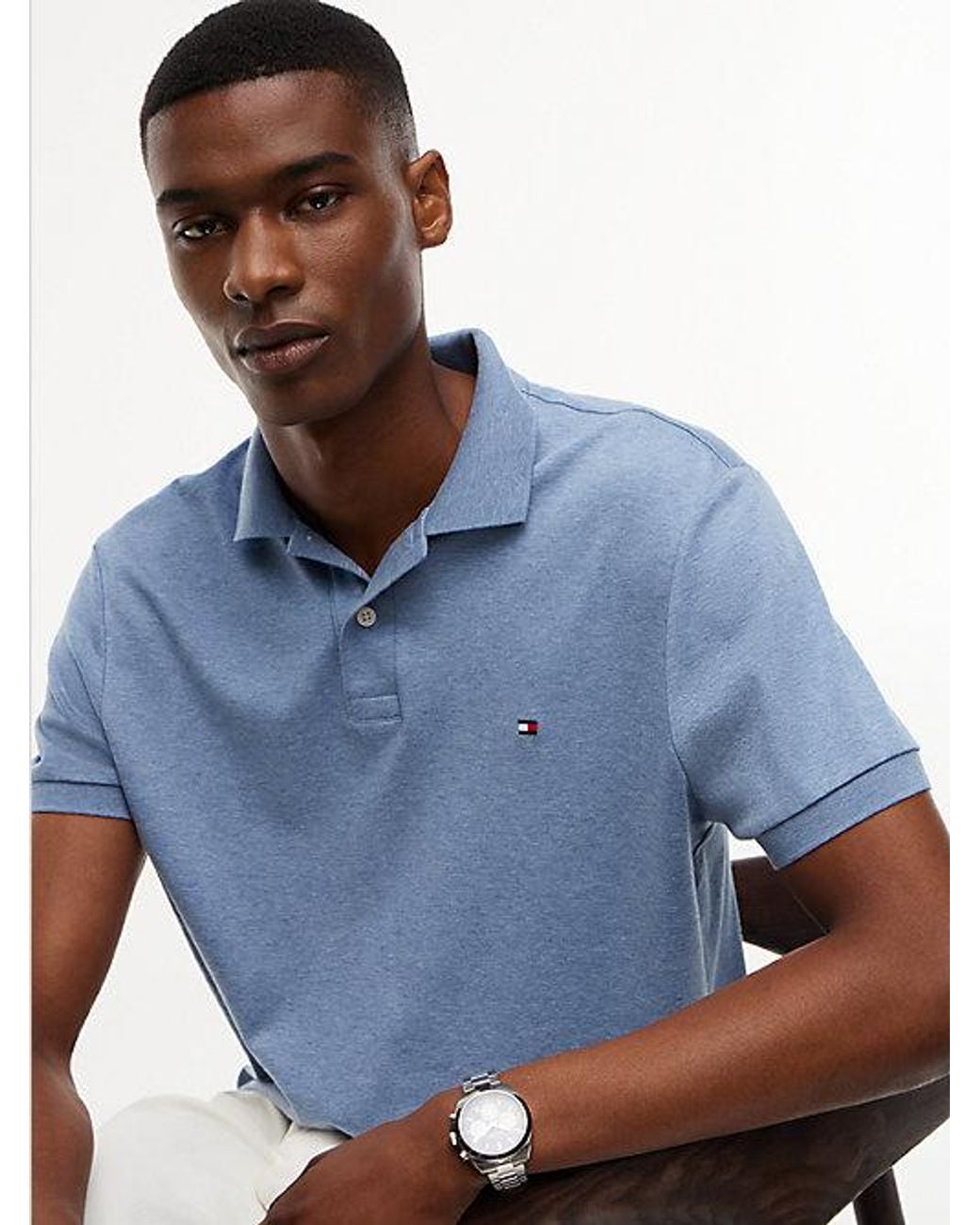 Tommy Hilfiger Blue Fluid Cotton Interlock Knit Polo Shirt for men