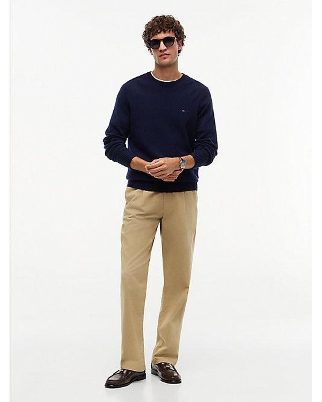 Tommy Hilfiger Blue Pure Lambswool Crew Neck Jumper for men