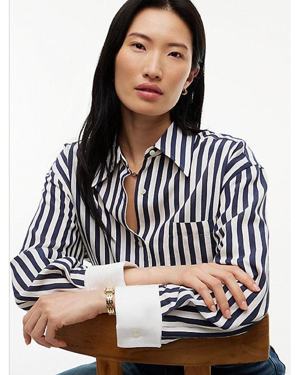 Tommy Hilfiger Blue Relaxed Fit Stripe Double Cuff Shirt