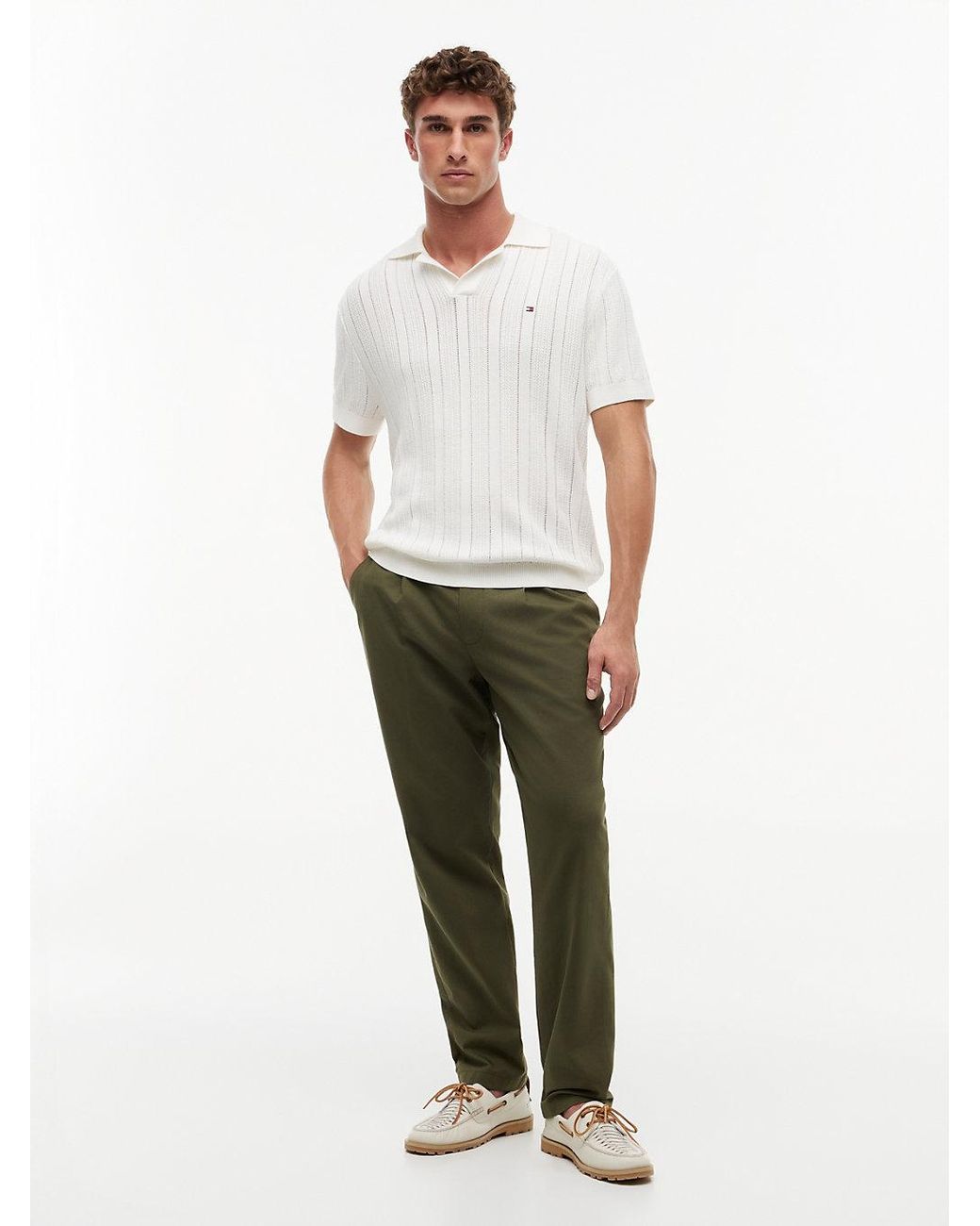 Tommy Hilfiger White Relaxed Pointelle Structured Polo Shirt With Linen for men