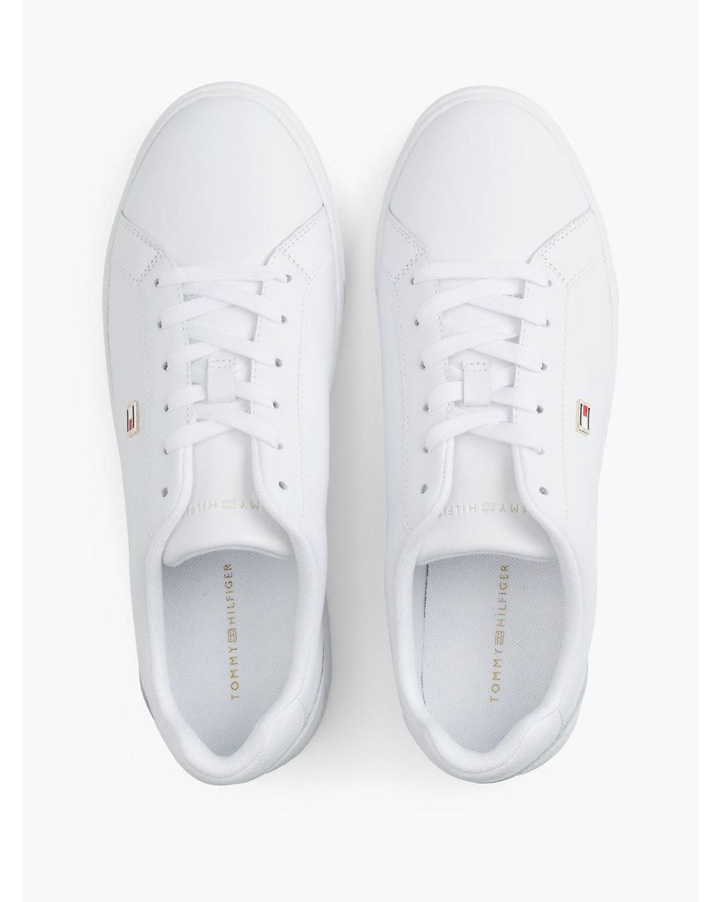 Tommy Hilfiger White Enamel Flag Leather Court Trainers
