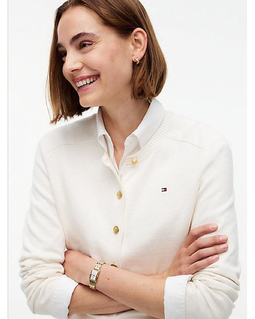 Tommy Hilfiger White Slim Tone Button Jersey Cardigan