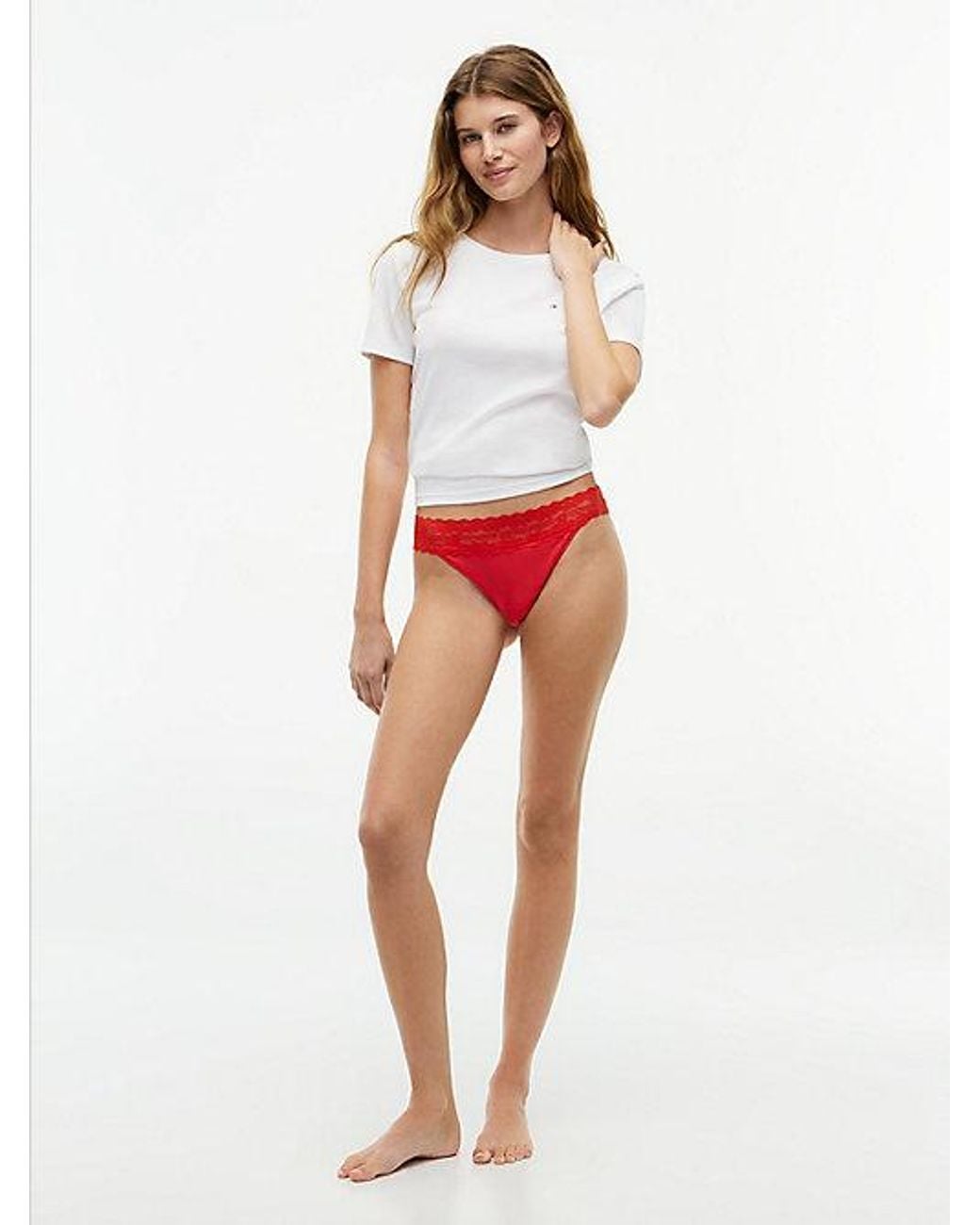 Tommy Hilfiger Red 3 Pack Logo Lace Trim Tanga Thongs