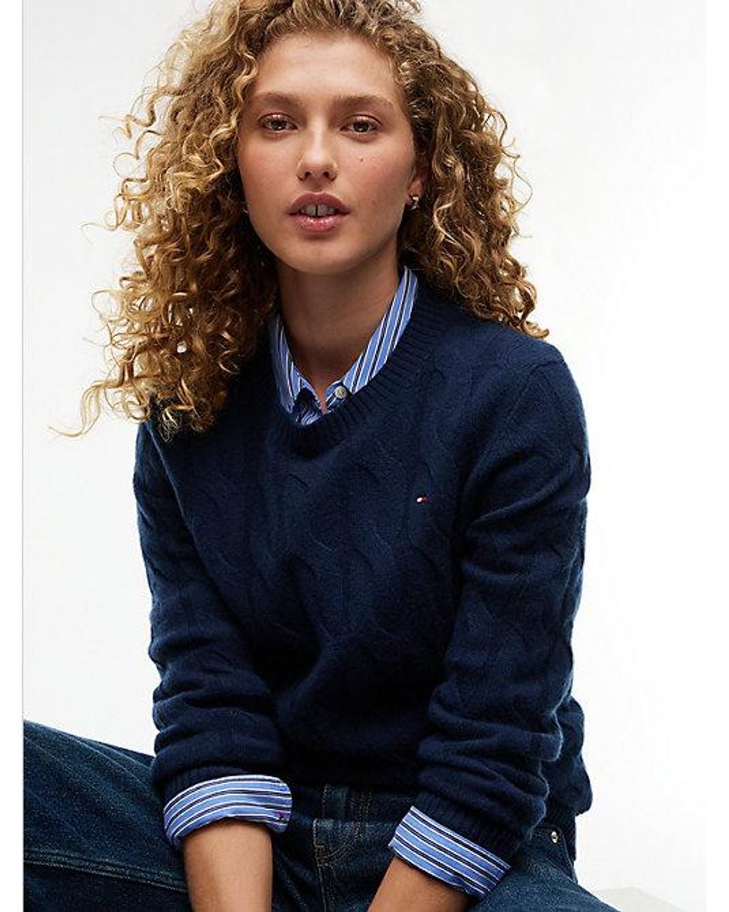 Tommy Hilfiger Blue Pure Wool Chain Cable Knit Jumper