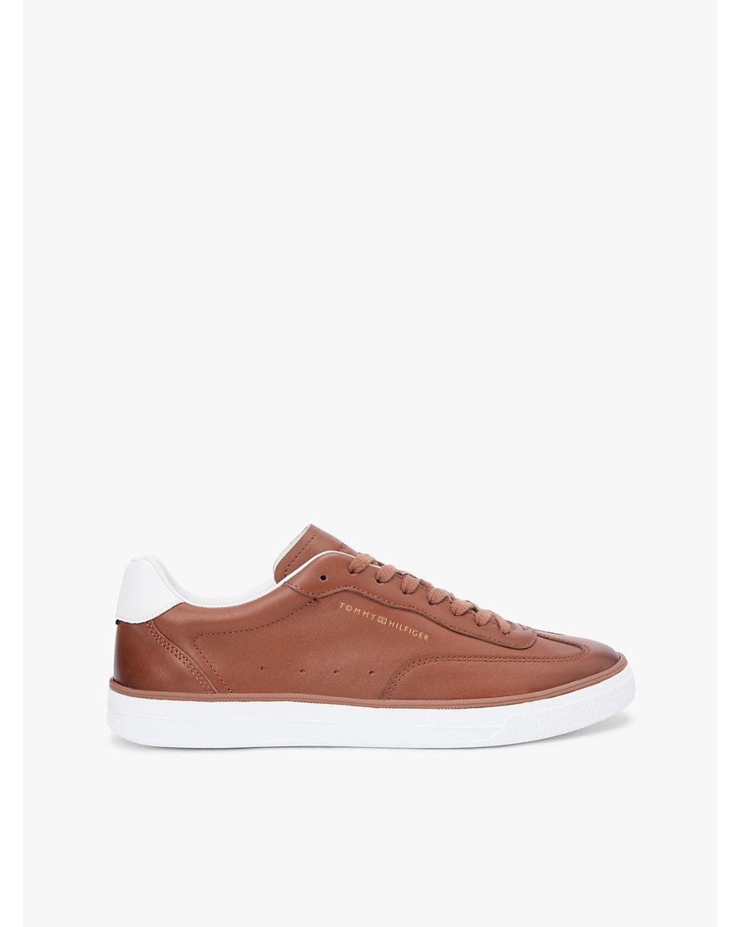 Tommy Hilfiger Brown Luxe Metallic Logo Leather Trainers for men