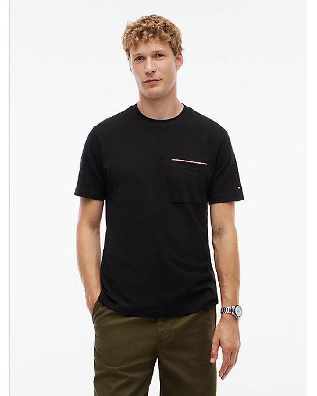 Tommy Hilfiger Black Global Stripe Pocket Pique T-Shirt for men