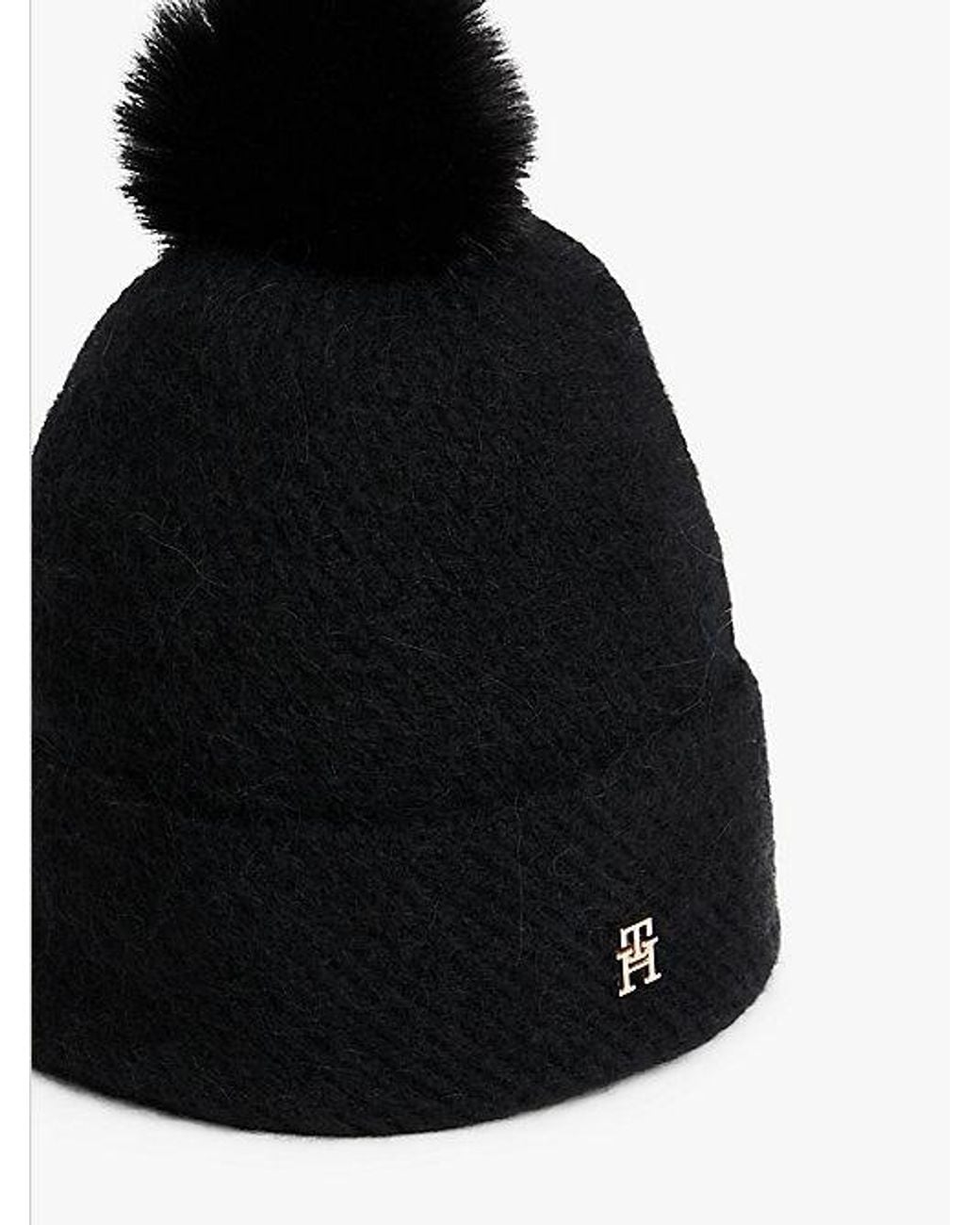 Tommy Hilfiger Black Chic Pom Pom Beanie With Wool