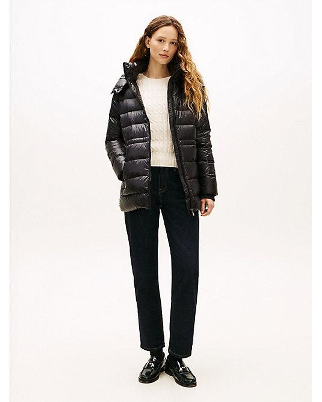 Tommy Hilfiger Black Shiny Water Repellent Down Puffer Coat